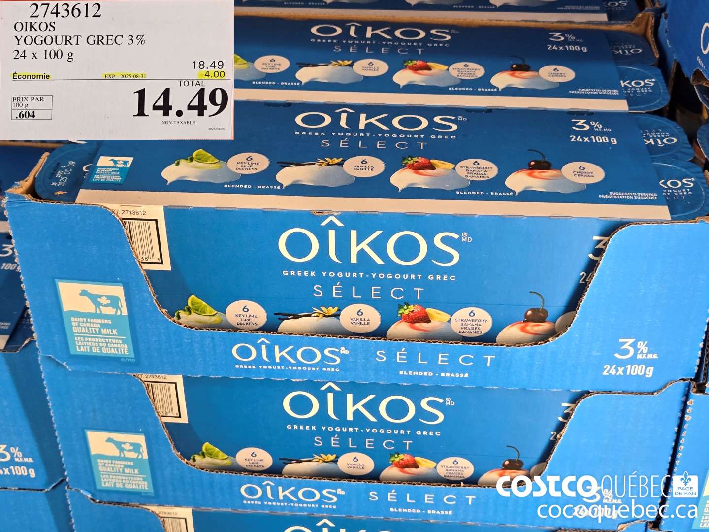2743612 OIKOS YOGURT 3% 24x 100 g  ($4.00 INSTANT SAVINGS EXPIRES ON 2025-08-31) $14.49