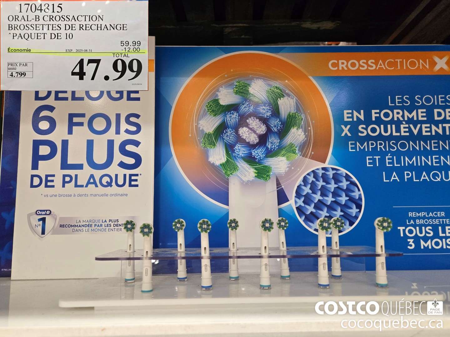 1704815 ORAL-B CROSSACTION TETES DE RECHANGE ($12.00 INSTANT SAVINGS EXPIRES ON 2025-08-31) $47.99