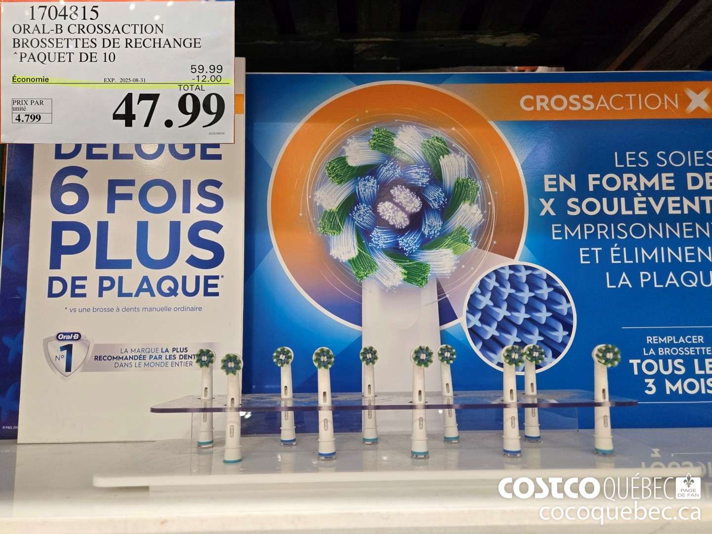 1704815 ORAL-B CROSSACTION TETES DE RECHANGE ($12.00 INSTANT SAVINGS EXPIRES ON 2025-08-31) $47.99