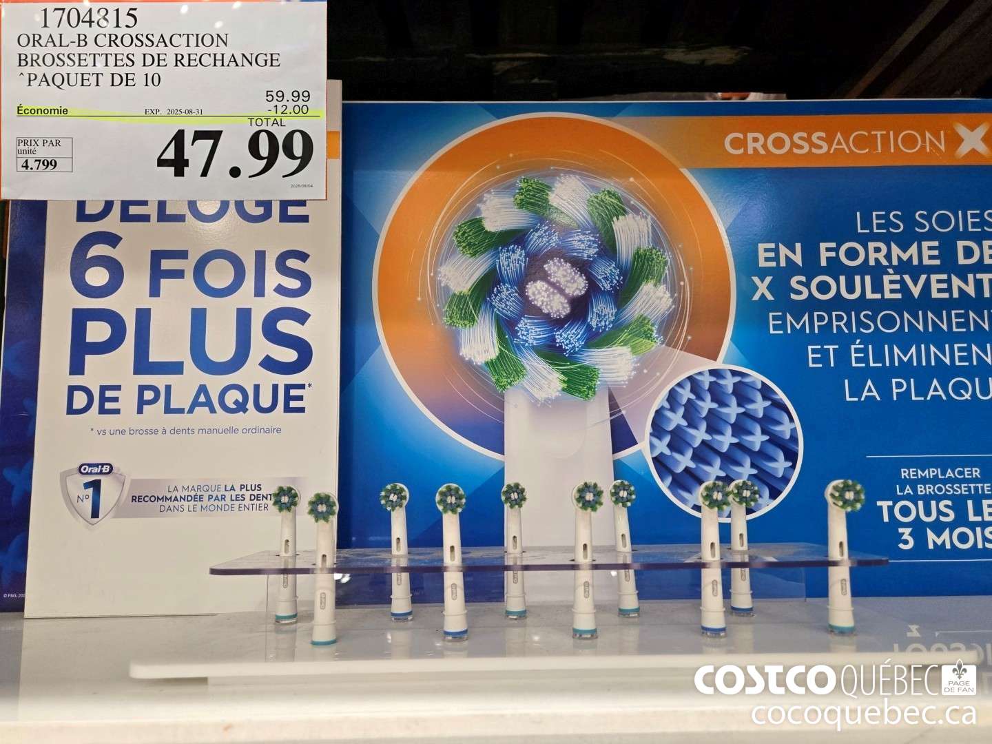 1704815 ORAL-B CROSSACTION TETES DE RECHANGE ($12.00 INSTANT SAVINGS EXPIRES ON 2025-08-31) $47.99