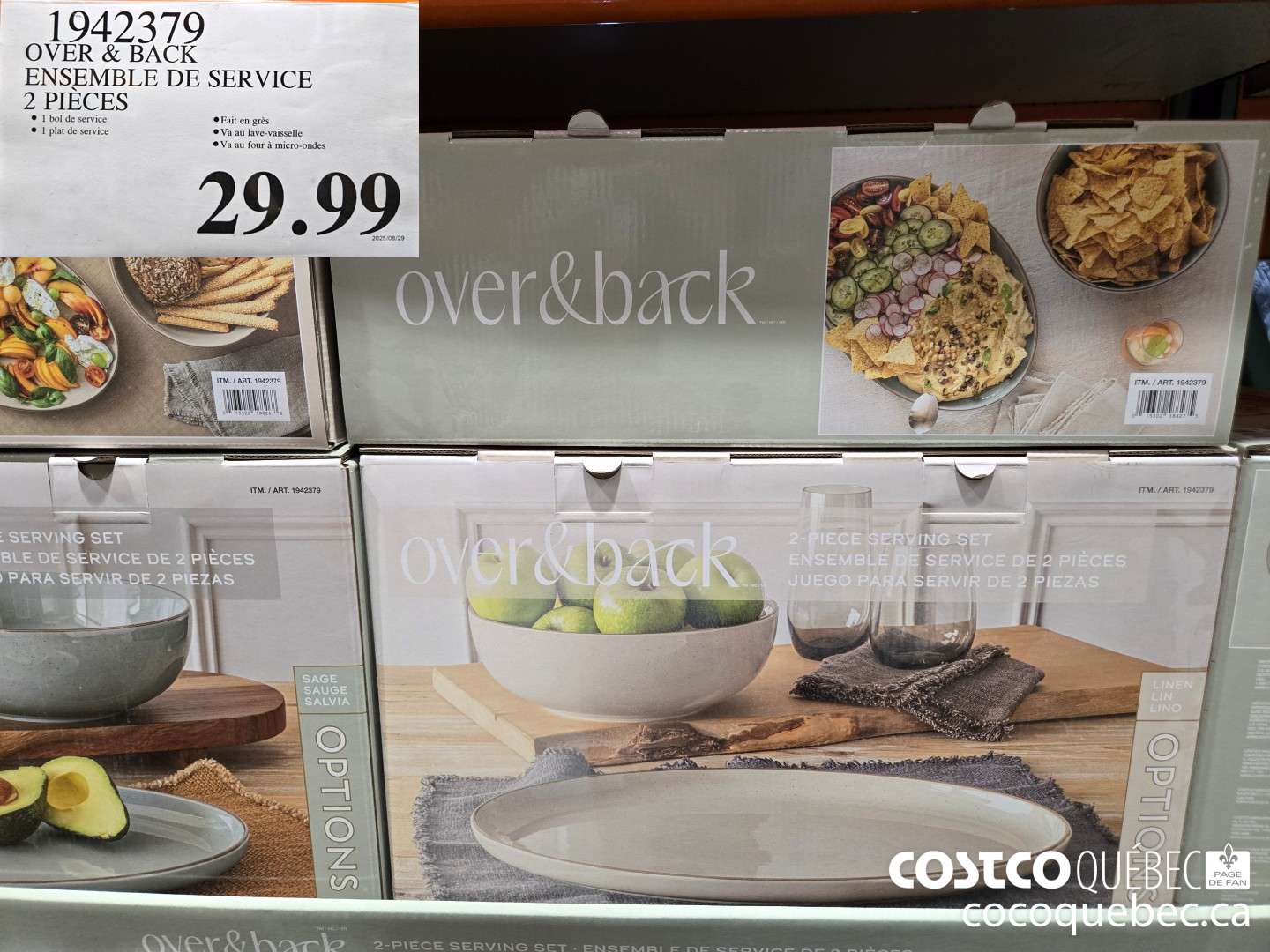 1942379 OVER & BACK ENSEMBLE DE SERVICE 2 PIECES  $29.99