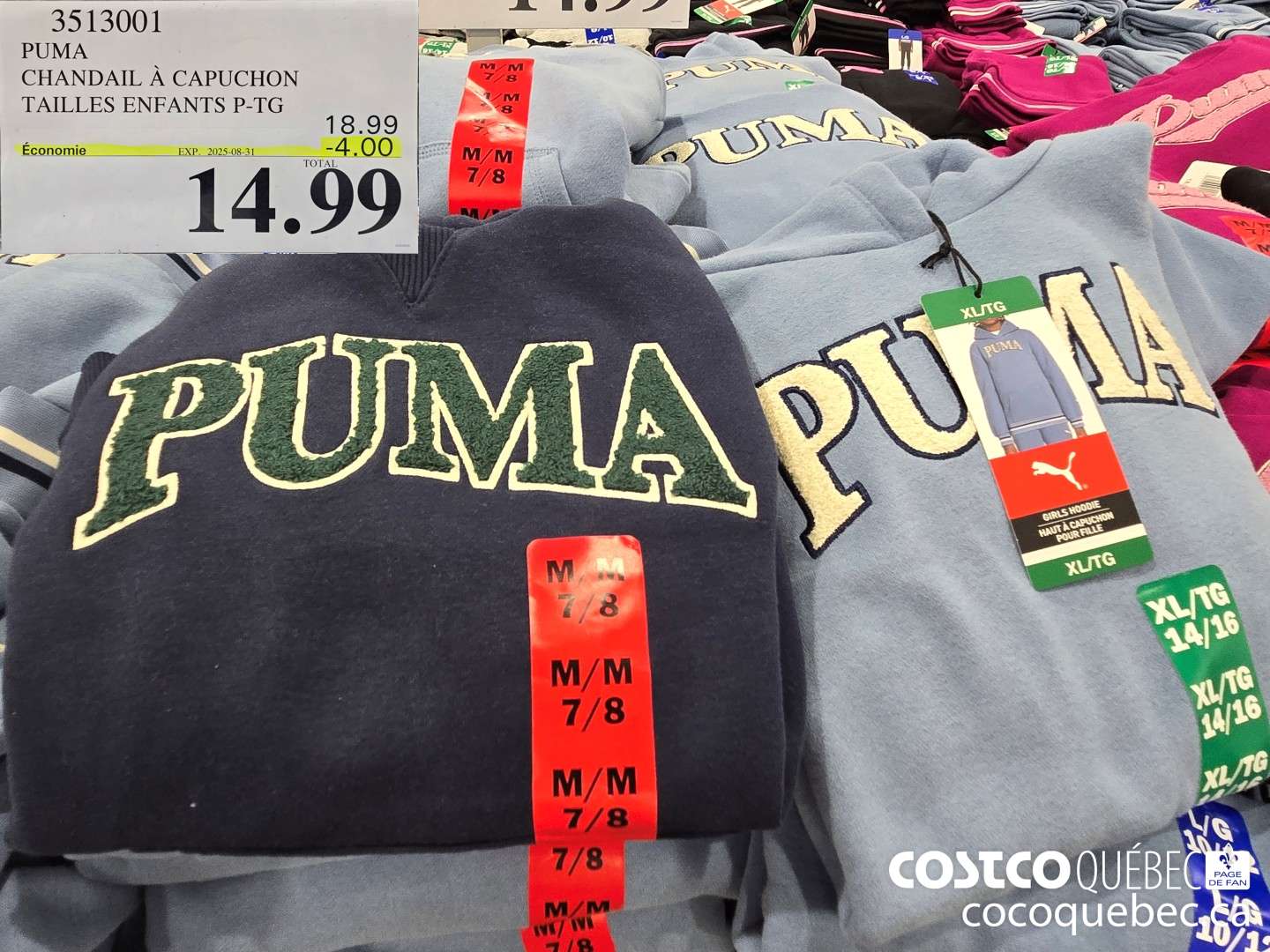 3513001 PUMA CHANDAIL A CAPUCHON TAILLES ENFANTS P-TG  ($4.00 INSTANT SAVINGS EXPIRES ON 2025-08-31) $14.99