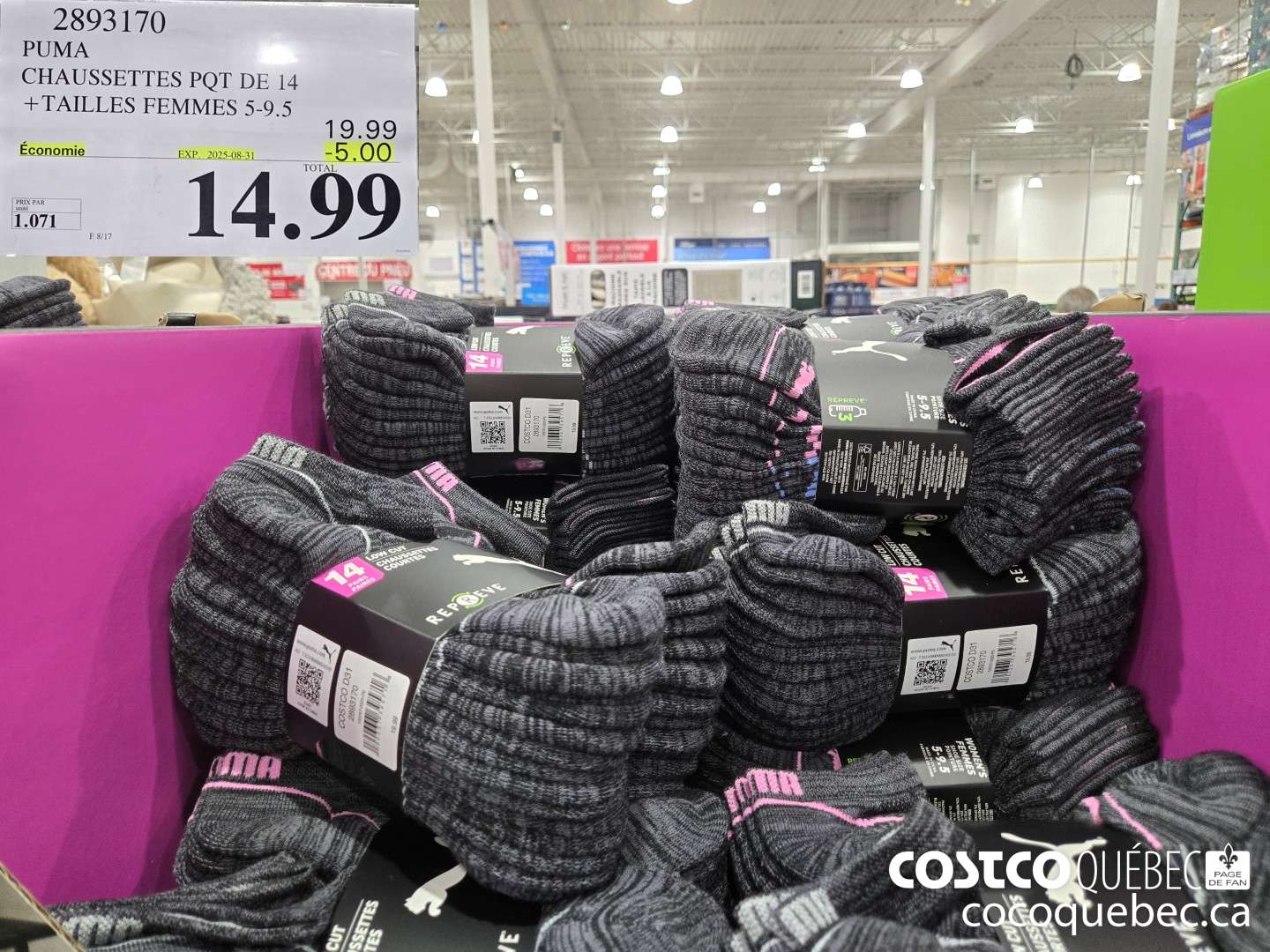 2893170 PUMA CHAUSSETTES PQT DE 14 +TAILLES FEMMES 5-9.5 1.071 | 4. 09  ($5.00 INSTANT SAVINGS EXPIRES ON 2025-08-31) $14.99