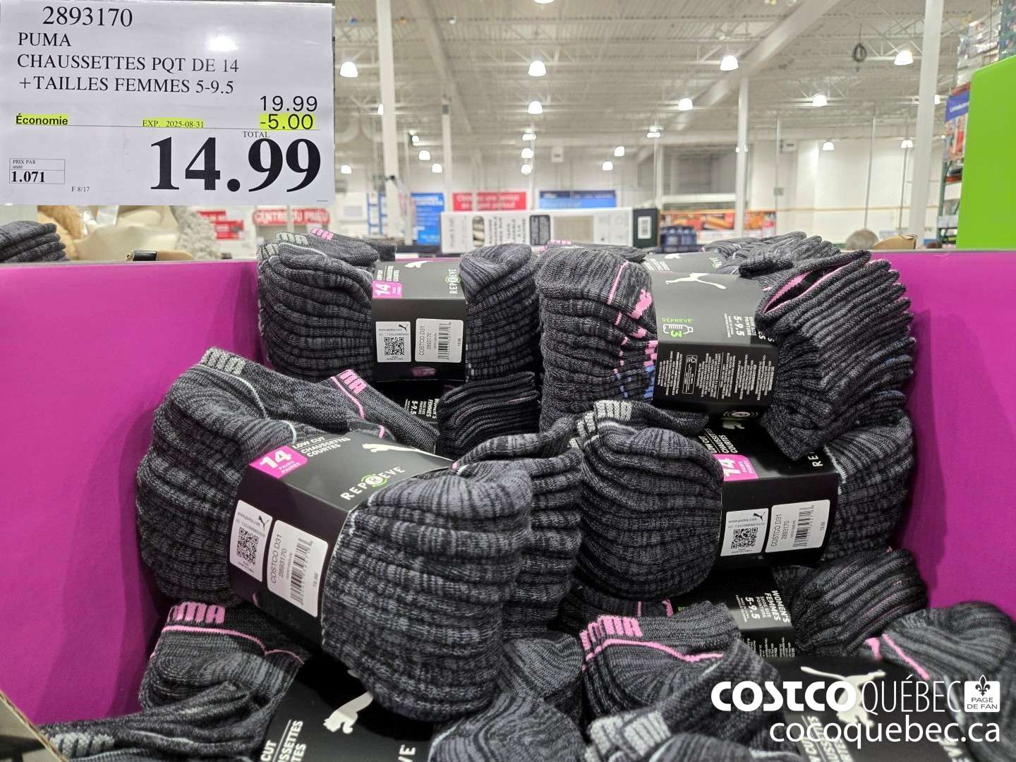 2893170 PUMA CHAUSSETTES PQT DE 14 +TAILLES FEMMES 5-9.5 ($5.00 INSTANT SAVINGS EXPIRES ON 2025-08-31) $14.99