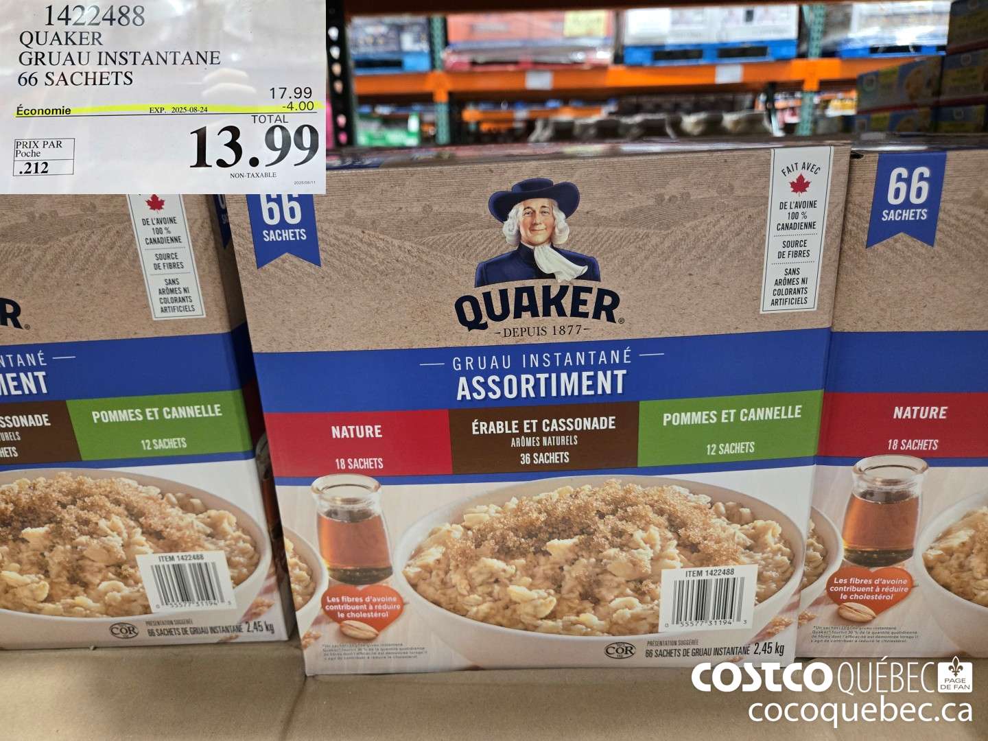 1422488 QUAKER GRUAU INSTANTANE 66 Sachets ($4.00 INSTANT SAVINGS EXPIRES ON 2025-08-24) $13.99