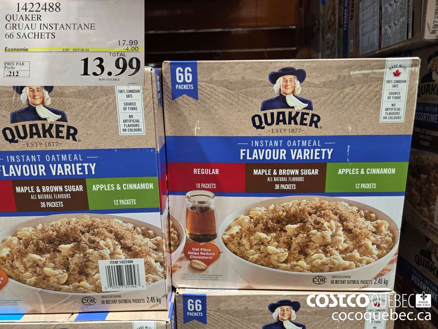 1422488 QUAKER GRUAU INSTANTANE 66 Sachets ($4.00 INSTANT SAVINGS EXPIRES ON 2025-08-24) $13.99