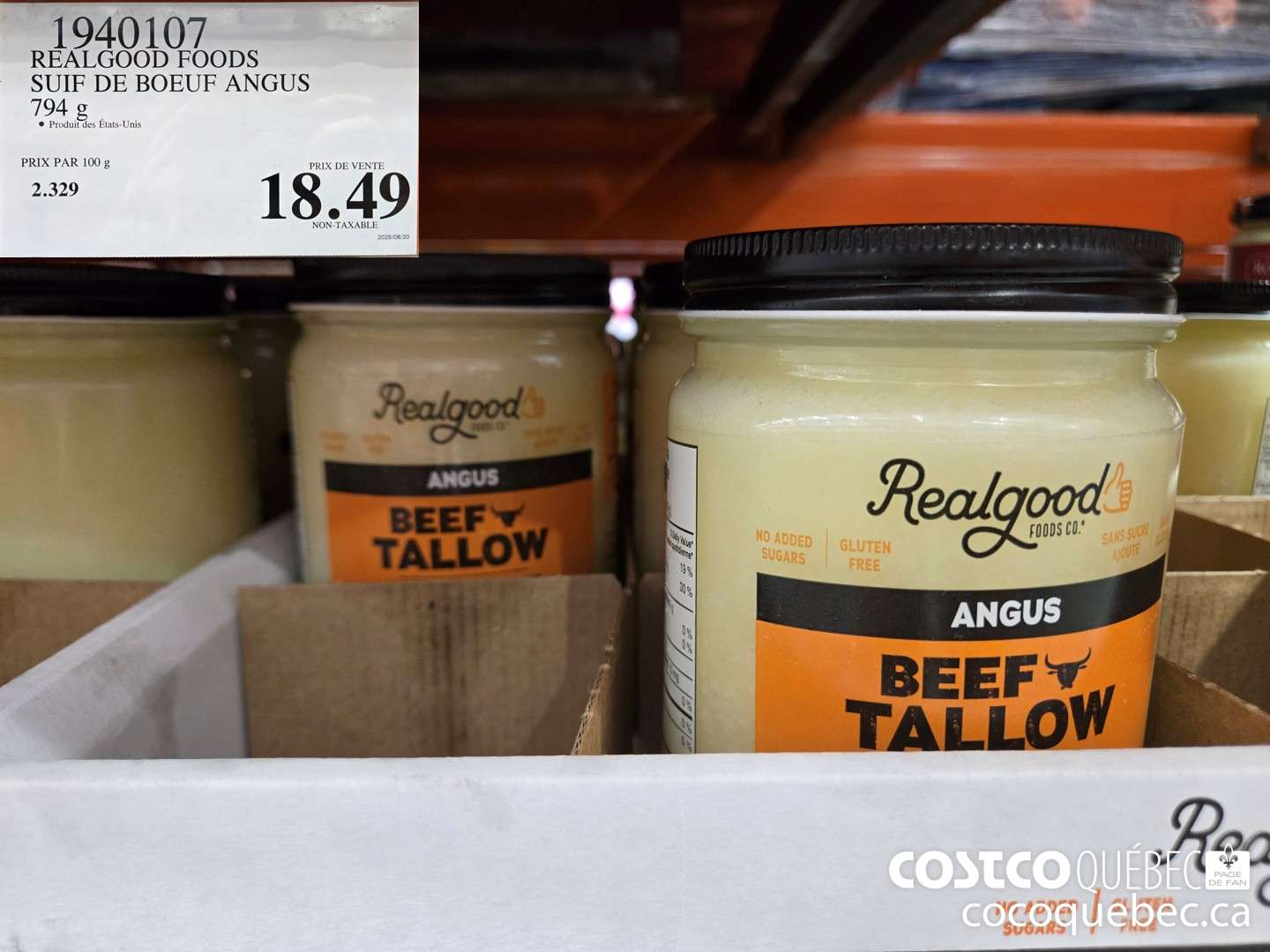 1940107 REALGOOD FOODS SUIF DE BOEUF ANGUS  $18.49