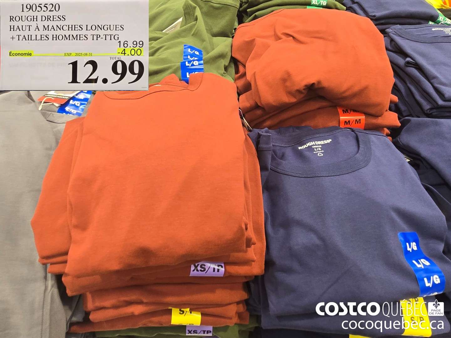 1905520 ROUGH DRESS HAUT A MANCHES LONGUES +TAILLES HOMMES eS ,  ($4.00 INSTANT SAVINGS EXPIRES ON 2025-08-31) $12.99