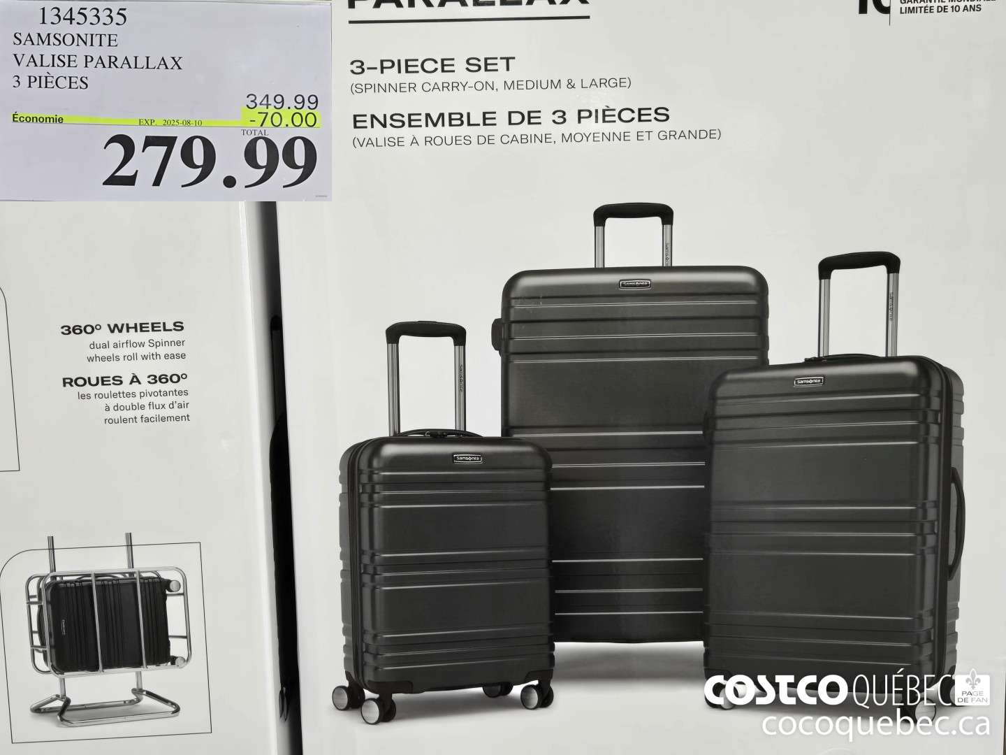 1345335 SAMSONITE VALISE PARALLAX 3 PIECES 70.00 OFF (EXPIRES ON 2025-08-10) $279.99