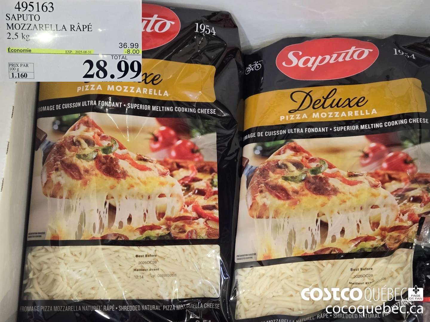 495163 SAPUTO MOZZARFLLA RAPE 2,5 kg  ($8.00 INSTANT SAVINGS EXPIRES ON 2025-08-31) $28.99