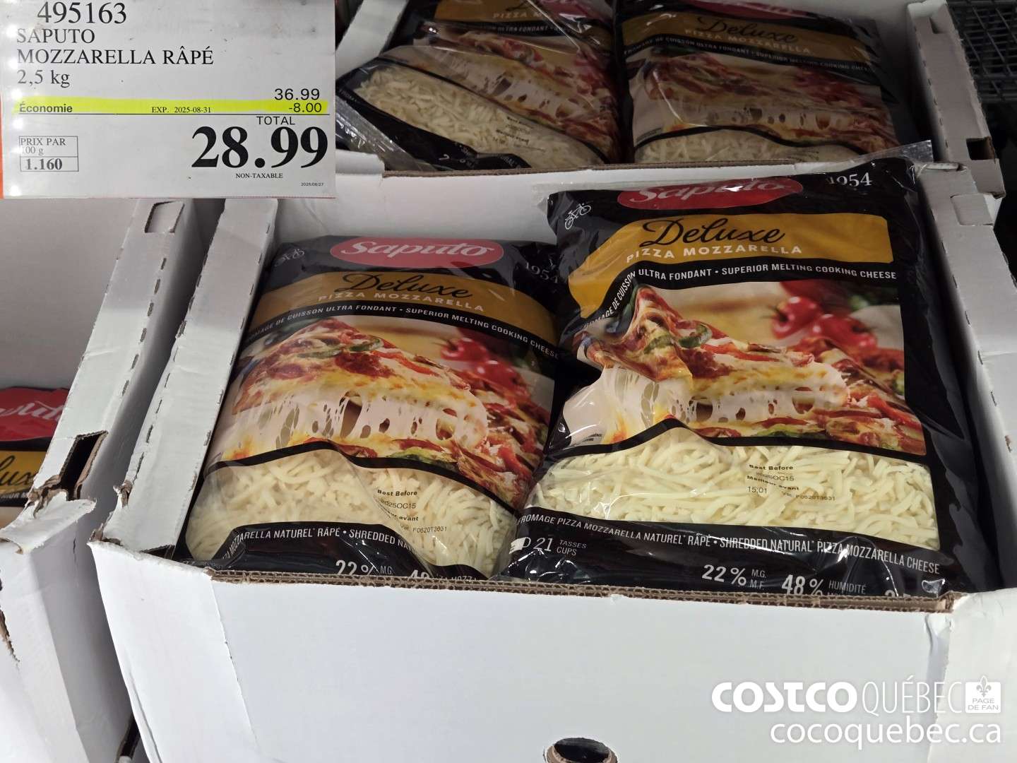 495163 SAPUTO MOZZARFLLA RAPE 2,5 kg  ($8.00 INSTANT SAVINGS EXPIRES ON 2025-08-31) $28.99