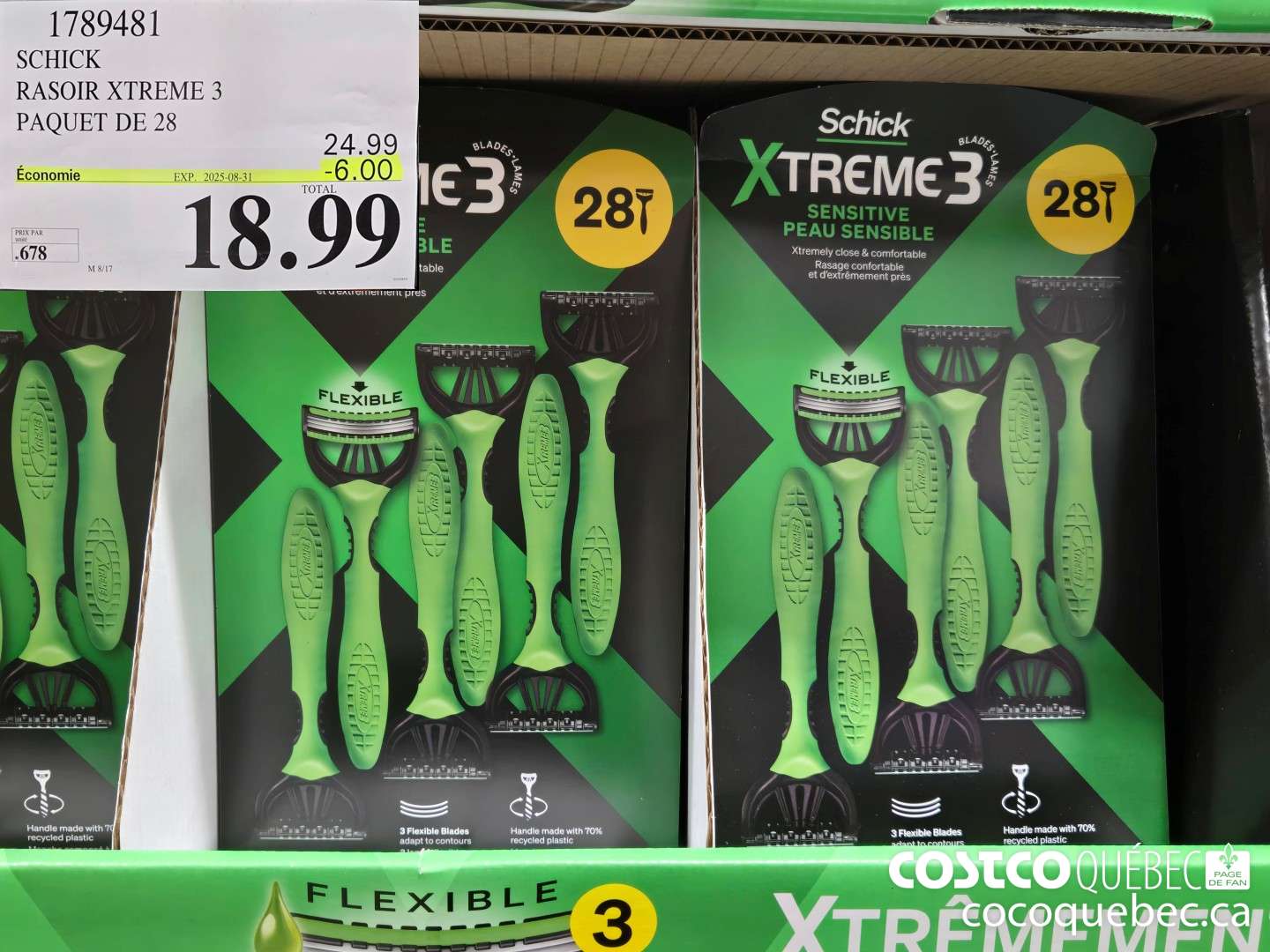 1789481 SCHICK RASOIR XTREME 3 PAQUET DE 28  ($6.00 INSTANT SAVINGS EXPIRES ON 2025-08-31) $18.99