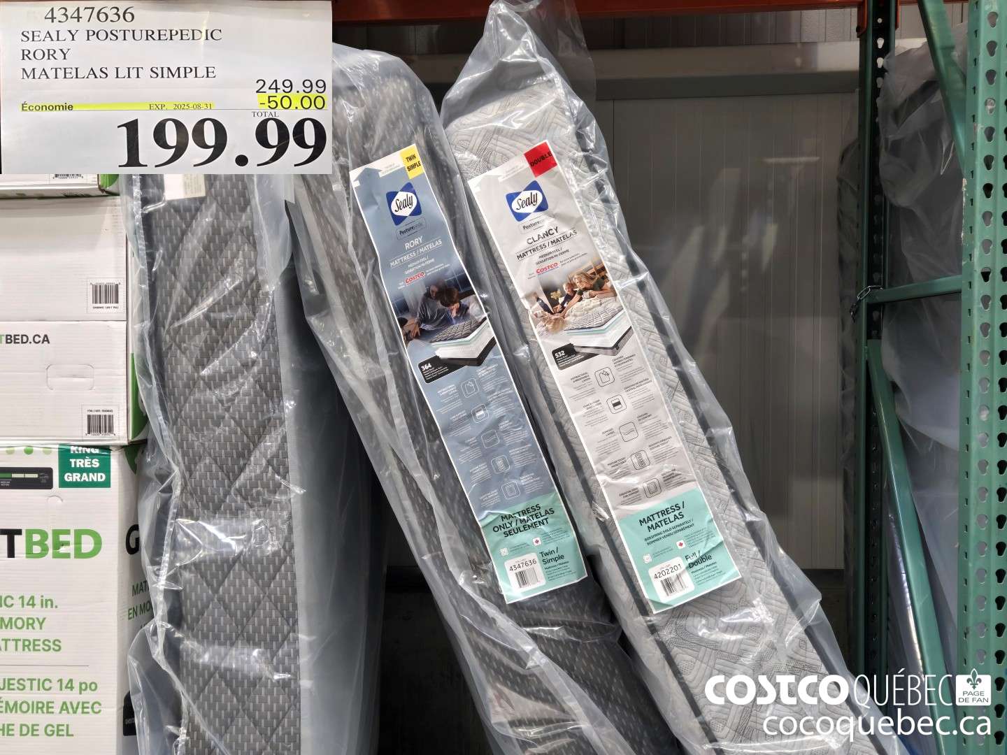 4347636 SEALY POSTUREPEDIC RORY MATELAS LIT SIMPLE 2025-08-3  ($50.00 INSTANT SAVINGS EXPIRES ON 2025-08-31) $199.99