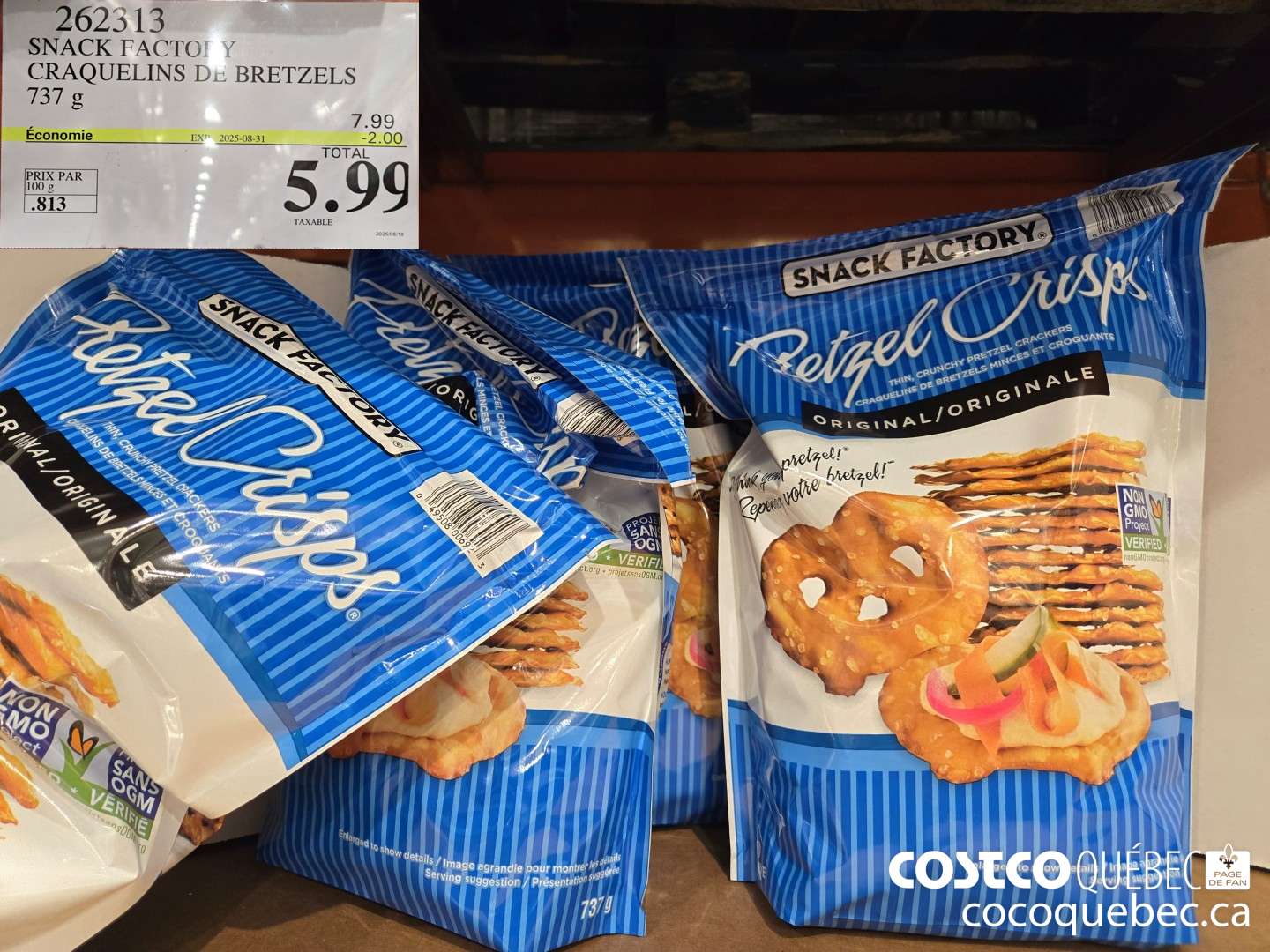 262313 SNACK FACTORY CRAQUELINS DE BRETZELS 737 g  ($2.00 INSTANT SAVINGS EXPIRES ON 2025-08-31) $5.99