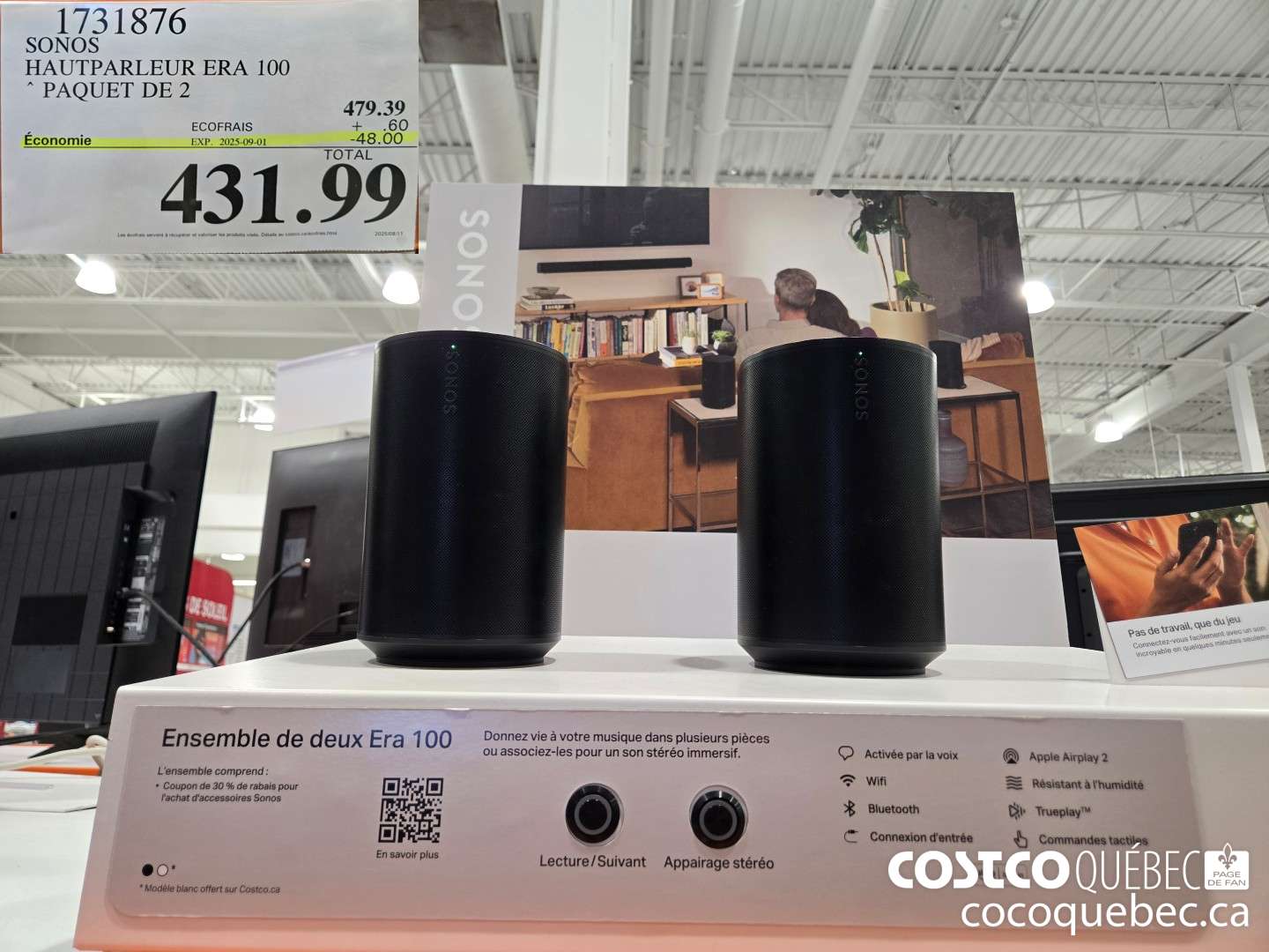 1731876 SONOS HAUTPARLEUR ERA 100 PAQUET DE 2  ($48.00 INSTANT SAVINGS EXPIRES ON 2025-09-01) $431.59