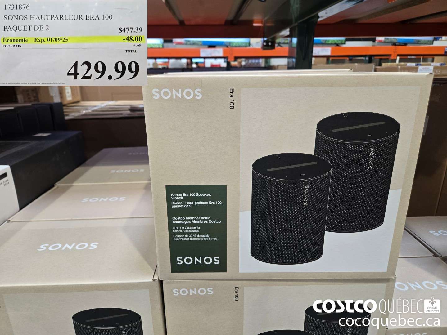 1731876 SONOS HAUTPARLEUR ERA 100 PAQUET DE 2  ($48.00 INSTANT SAVINGS EXPIRES ON 2025-09-01) $429.99