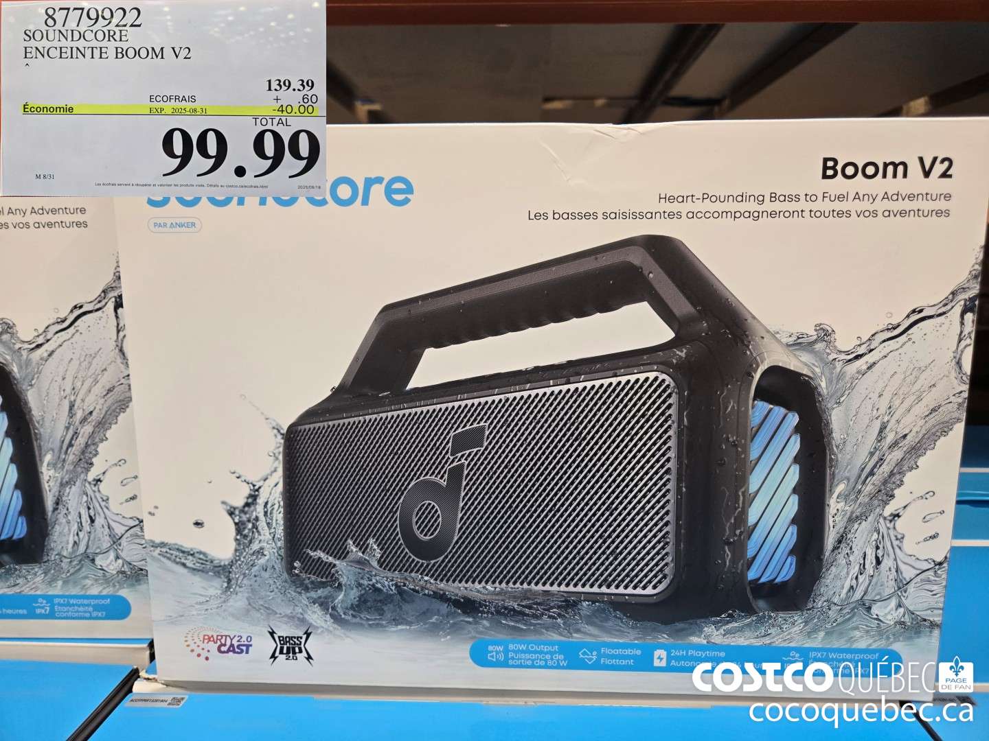 8779922 SOUNDCORE ENCEINTE BOOM V2  ($40.00 INSTANT SAVINGS EXPIRES ON 2025-08-31) $99.99