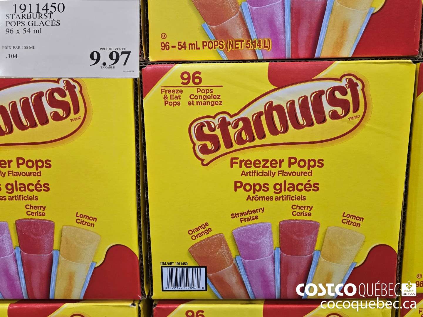 1911450 STARBURST POPS GLACES 96 x 54 ml  $9.97