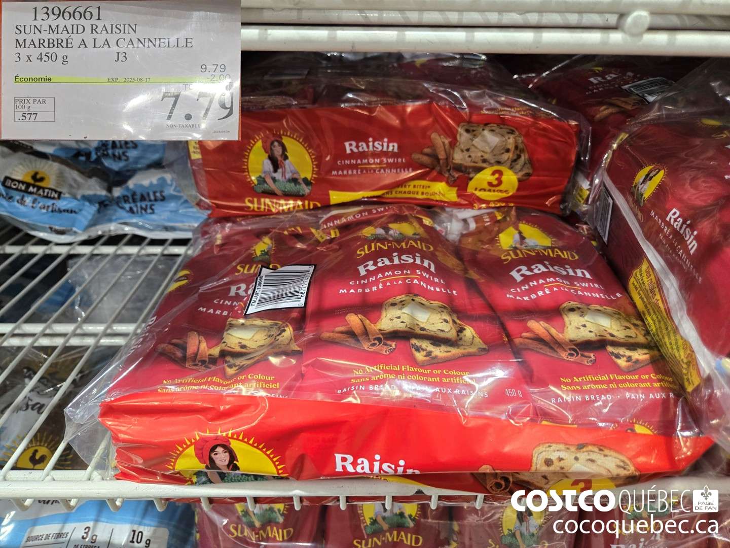 1396661 SUN-MAID RAISIN MARBRE A LA CANNELLE 3 x 450 g ($2.00 INSTANT SAVINGS EXPIRES ON 2025-08-17) $7.79