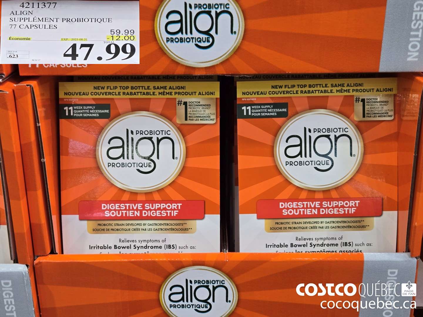 4211377 SUPPLEMENT PROBIOTIQUE 77 CAPSULES  ($12.00 INSTANT SAVINGS EXPIRES ON 2025-08-31) $47.99