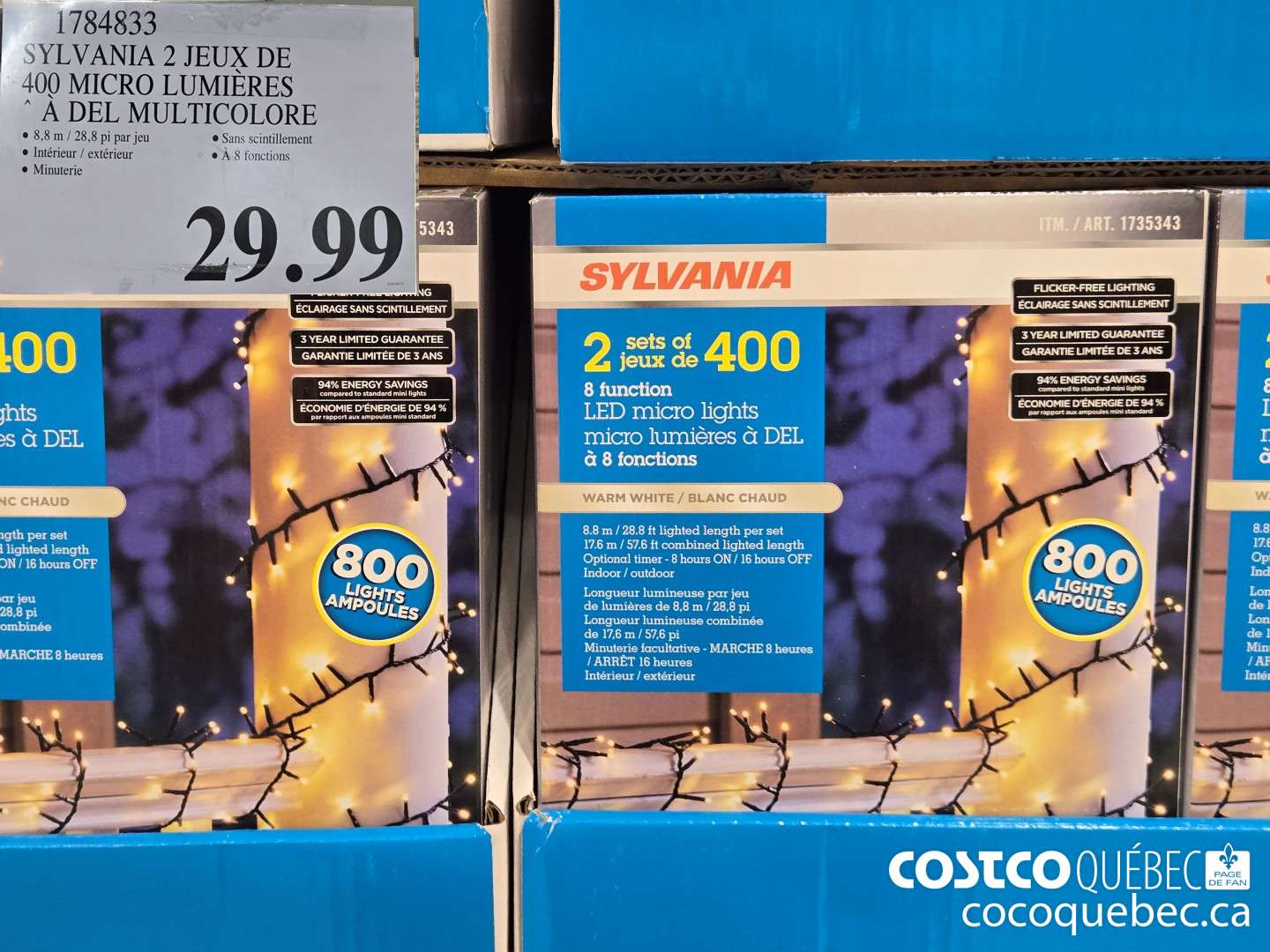 1784833 SYLVANIA 2 JEUX DE 400 MICRO LUMIERES ‘A DEL MULTICOLORE  $29.99