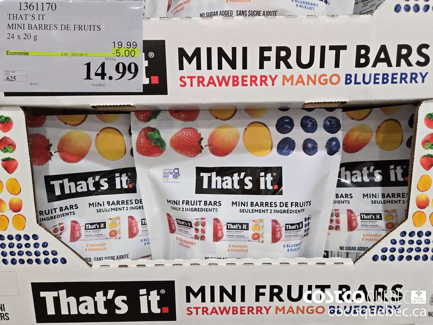1361170 THAT'S IT MINI BARRES DE FRUITS 24x 20 g  ($5.00 INSTANT SAVINGS EXPIRES ON 2025-08-31) $14.99