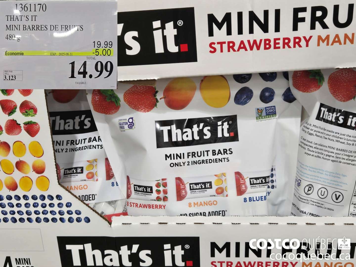 1361170 THAT'S IT MINI BARRES DE FRUITS 24x 20 g  ($5.00 INSTANT SAVINGS EXPIRES ON 2025-08-31) $14.99