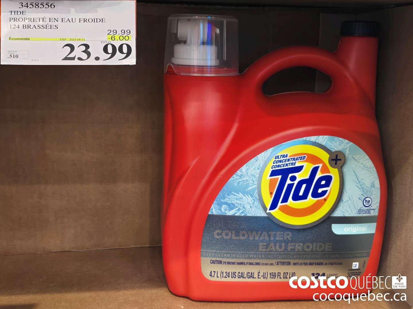 3458556 TIDE EAU FROIDE 124 BRASSEES  ($6.00 INSTANT SAVINGS EXPIRES ON 2025-08-31) $23.99