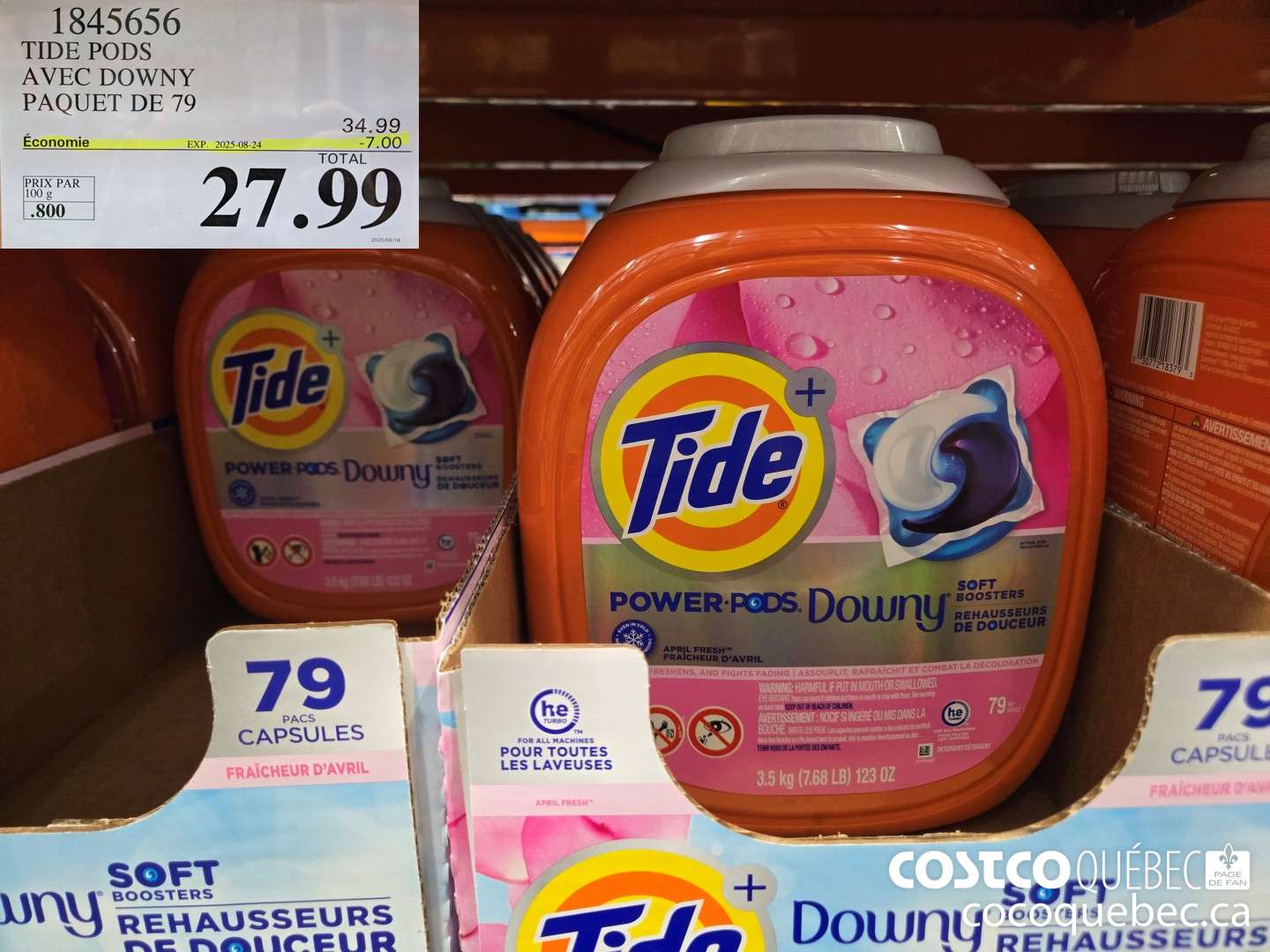 1845656 TIDE PODS AVEC DOWNY PAQUET DE 79  ($7.00 INSTANT SAVINGS EXPIRES ON 2025-08-24) $27.99