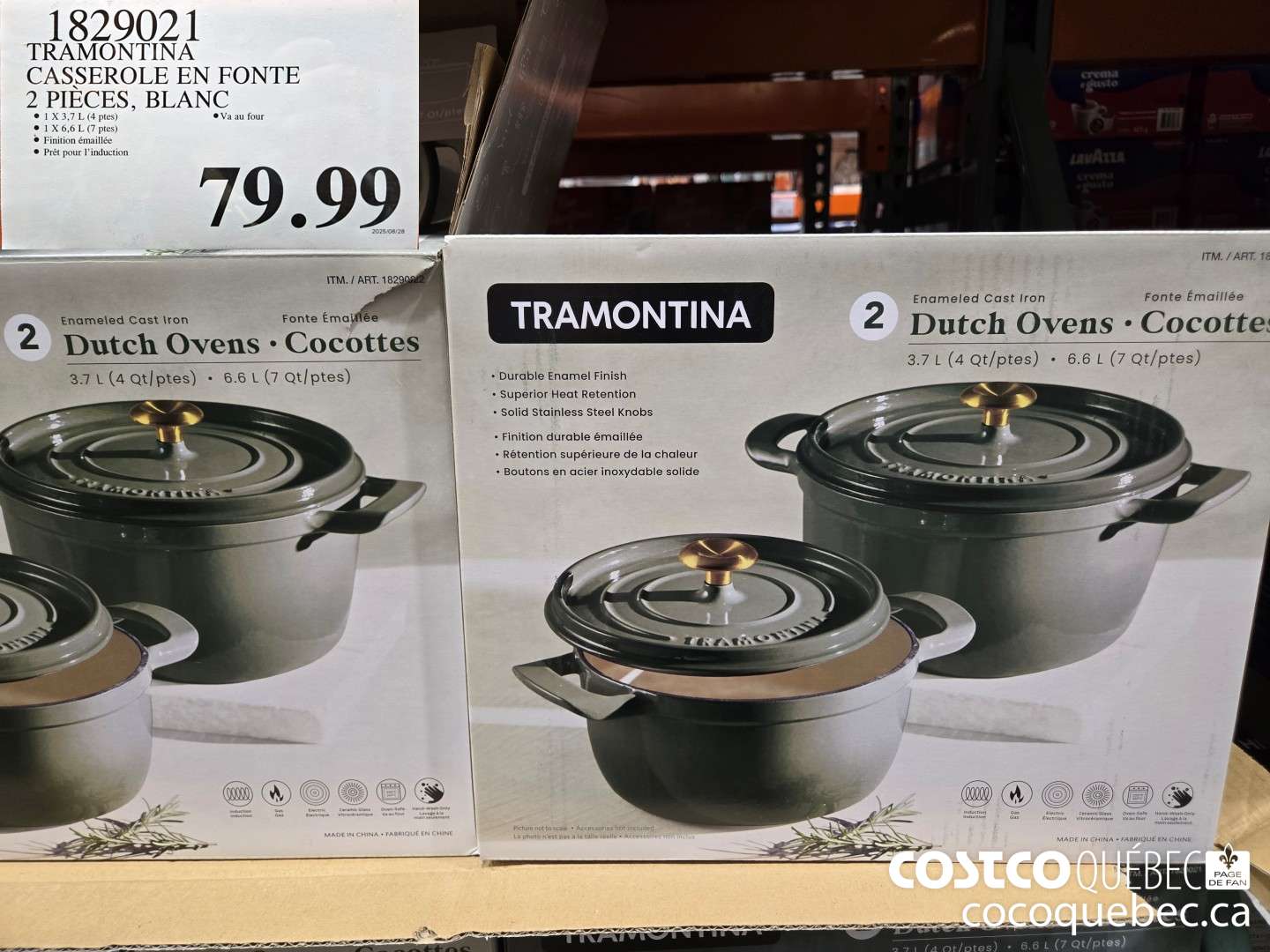 1829021 TRAMONTINA CASSEROLE EN FONTE 2 PIECES, BLANC © 1X 3,7L (4 ptes) © 1X 6,6 L (7 ptes)  $79.99