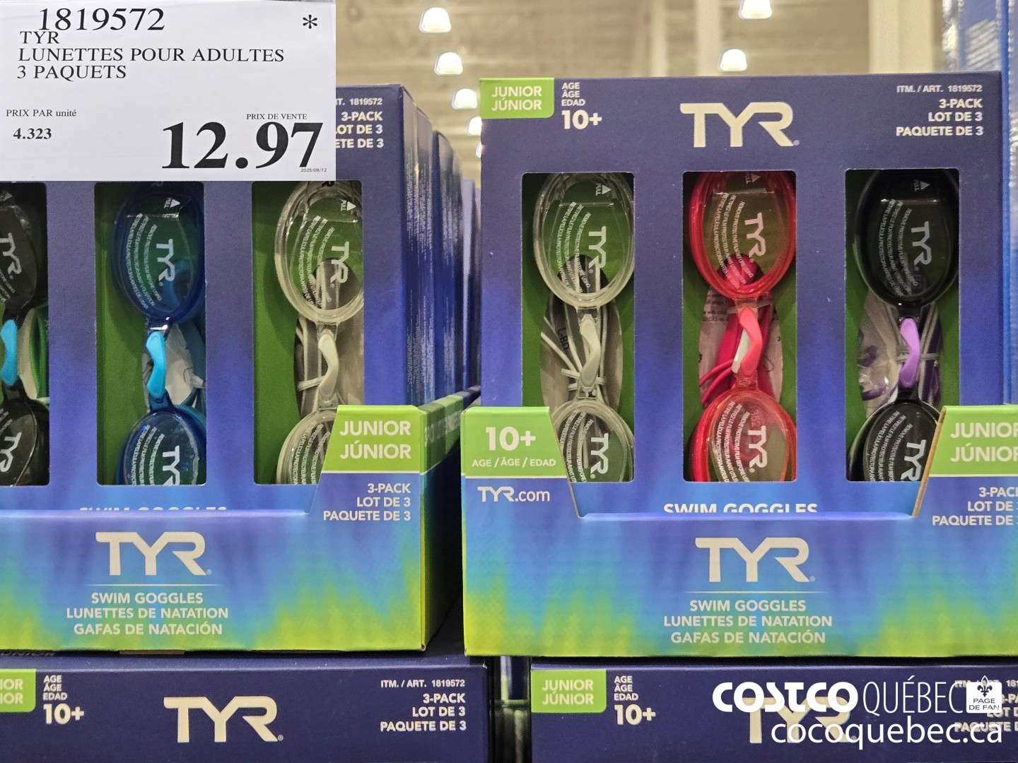 1819572 TYR LUNETTES POUR ADULTES 3 PAQUETS  $12.97