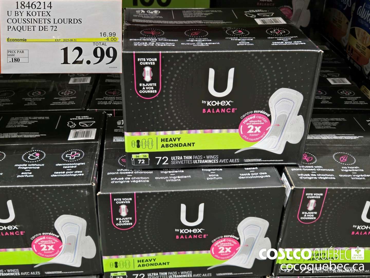 1846214 U BY KOTEX COUSSINETS LOURDS PAQUET DE 72  ($4.00 INSTANT SAVINGS EXPIRES ON 2025-08-31) $12.99