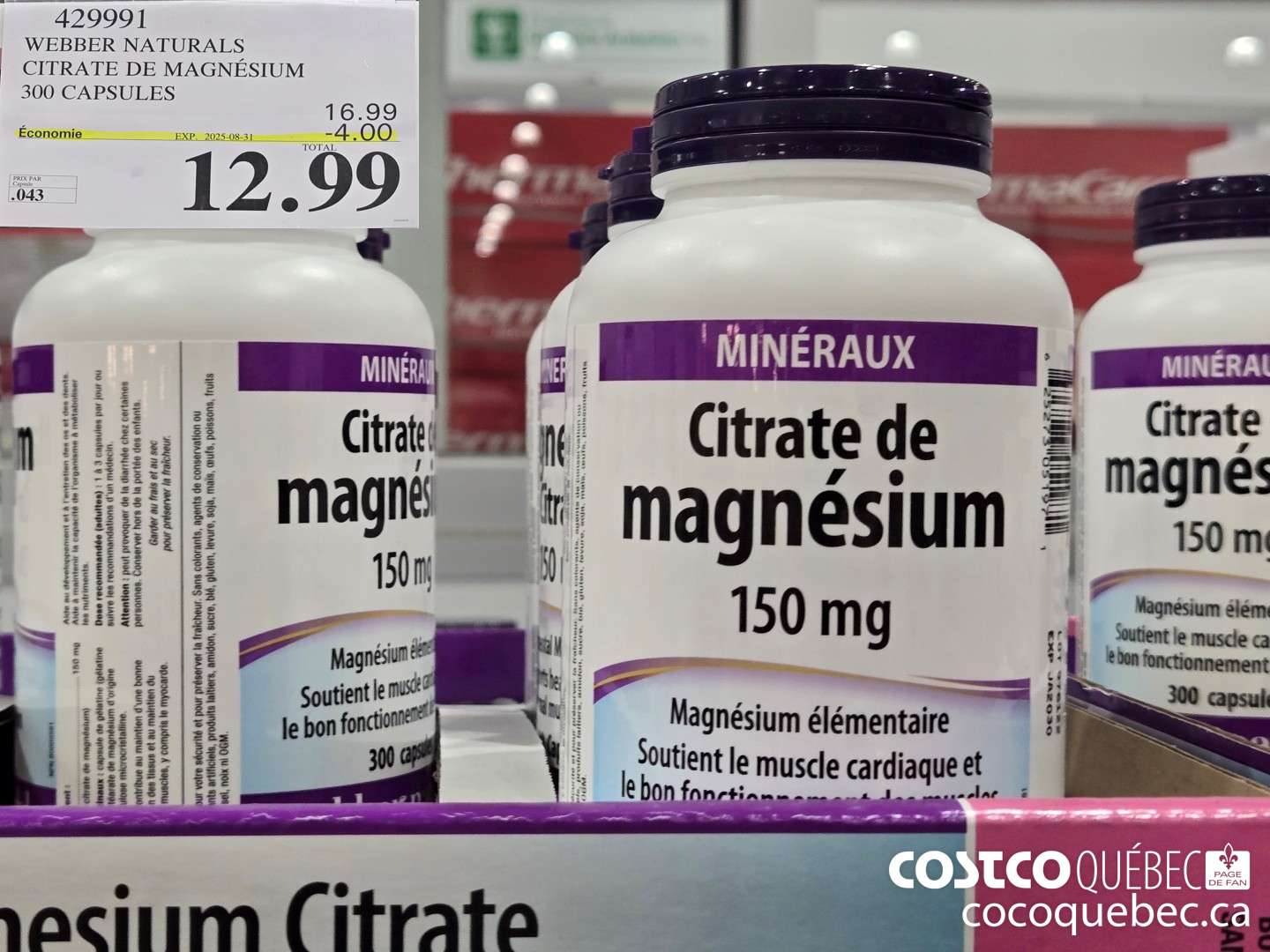 429991 WEBBER NATURALS CITRATE DE MAGNESIUM 300 CAPSULES ($3.00 INSTANT SAVINGS EXPIRES ON 2023-08-31) $12.99