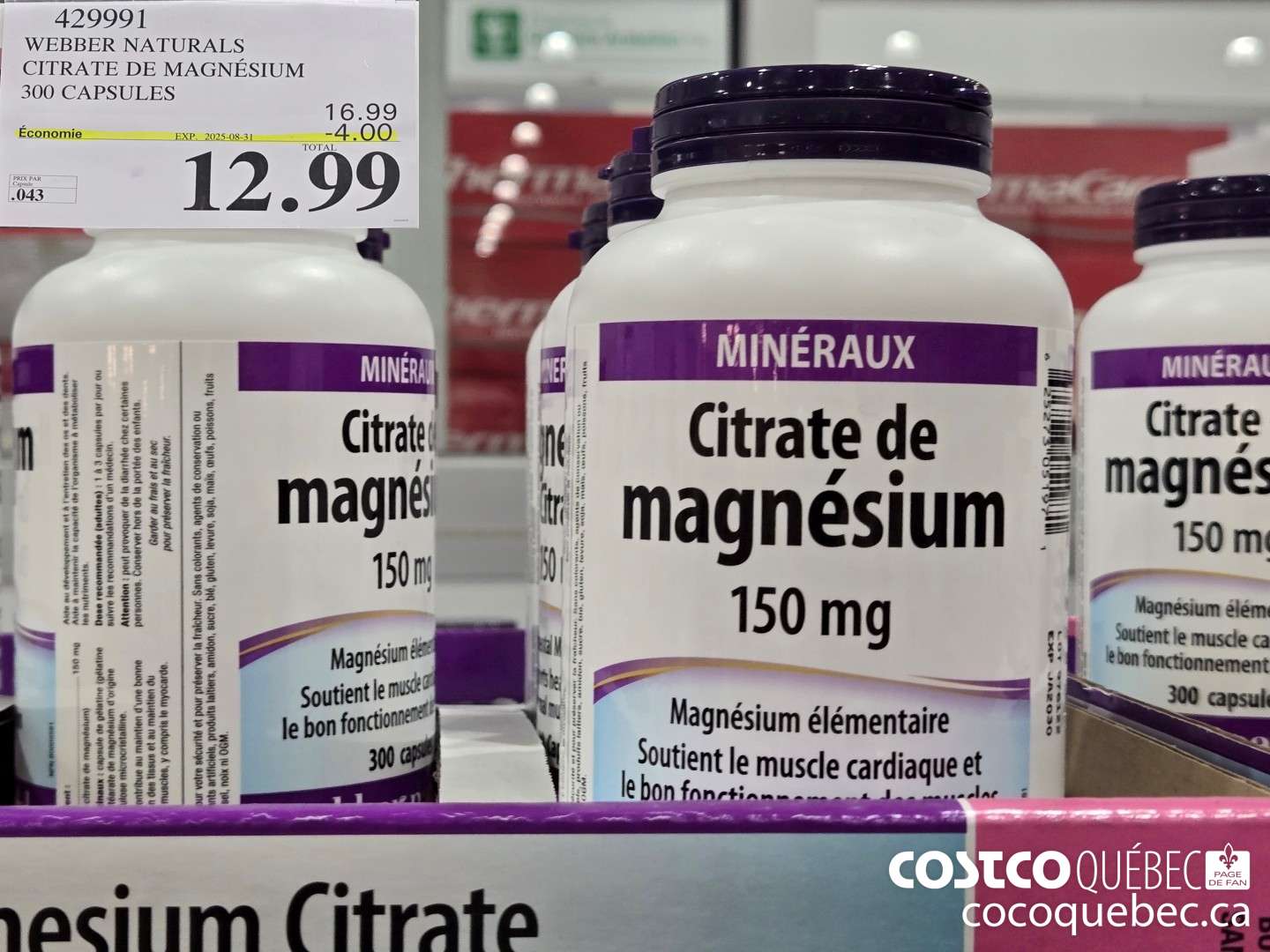 429991 WEBBER NATURALS CITRATE DE MAGNESIUM 300 CAPSULES ($4.00 INSTANT SAVINGS EXPIRES ON 2025-08-31) $12.99