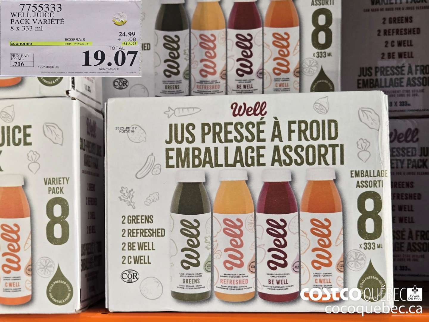 7755333 WELL JUICE PACK VARIETE 8 x 333 ml  ($6.00 INSTANT SAVINGS EXPIRES ON 2025-08-31) $19.07