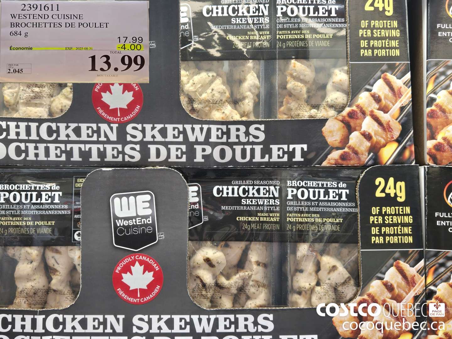 2391611 WESTEND CUISINE BROCHETTES DE POULET 684 g  ($4.00 INSTANT SAVINGS EXPIRES ON 2025-08-31) $13.99