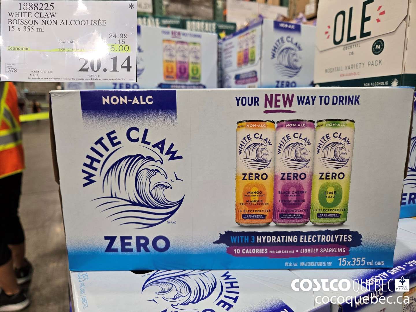 1888225 WHITE CLAW BOISSON NON ALCOOLISEE 15 x 355 ml  ($5.00 INSTANT SAVINGS EXPIRES ON 2025-08-17) $20.14