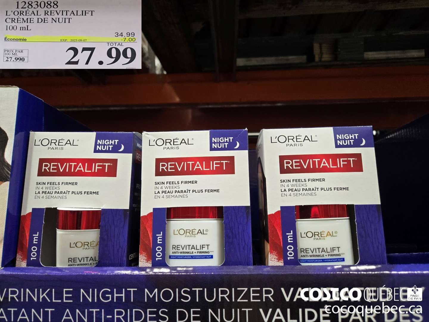 1283088 3 OREAL REVITALIFT CREME DE NUIT 100 mL  ($7.00 INSTANT SAVINGS EXPIRES ON 2025-09-07) $26.99