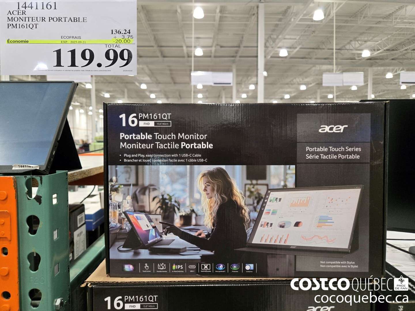 1441161 ACER MONITEUR PORTABLE PM1610T  ($20.00 INSTANT SAVINGS EXPIRES ON 2025-09-21) $119.99