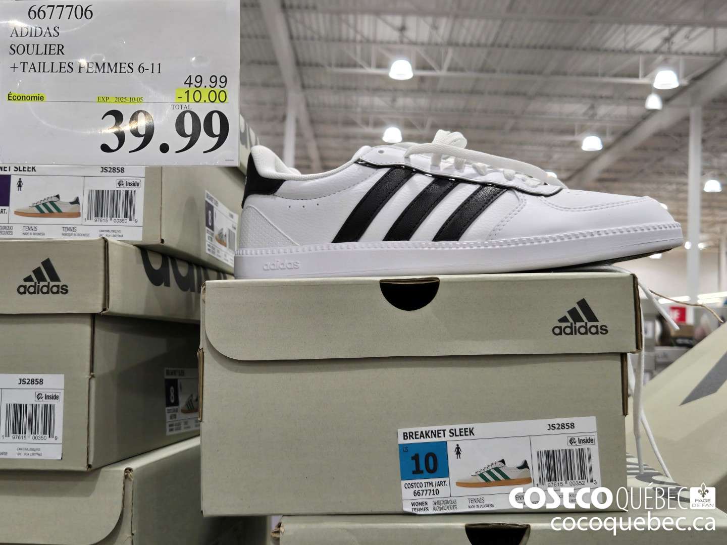 6677706 ADIDAS SOULIER +TAILLES FEMMES 6-11  ($10.00 INSTANT SAVINGS EXPIRES ON 2025-10-05) $39.99