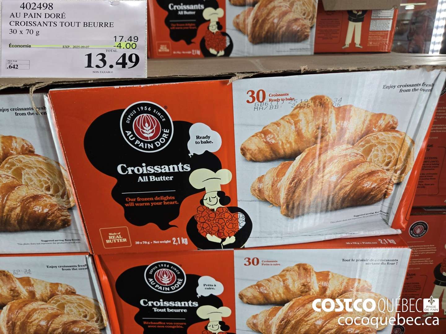 402498 AU PAIN DORE CROISSANTS TOUT BEURRE 30 x 70g ($4.00 INSTANT SAVINGS EXPIRES ON 2025-09-07) $13.49