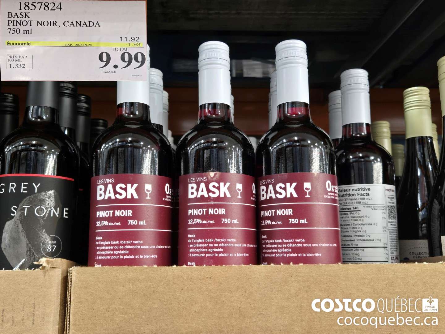 1857824 BASK PINOT NOIR, CANADA 750 mL  ($1.93 INSTANT SAVINGS EXPIRES ON 2025-09-28) $9.99