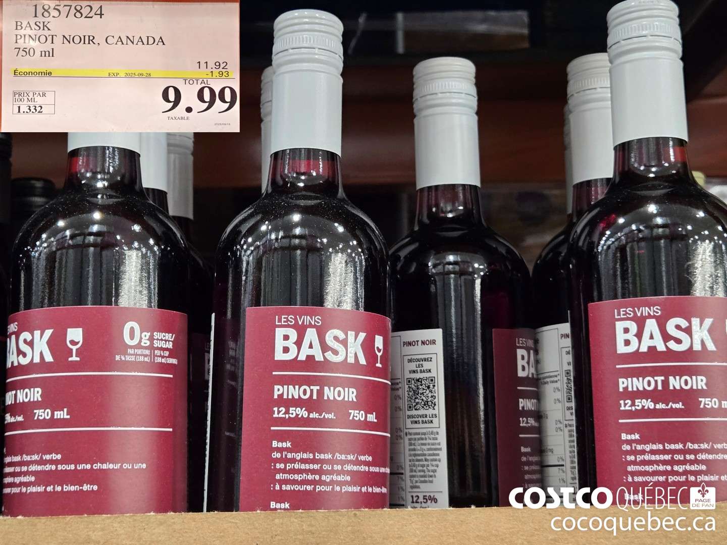 1857824 BASK PINOT NOIR, CANADA 750 mL  ($1.93 INSTANT SAVINGS EXPIRES ON 2025-09-28) $9.99