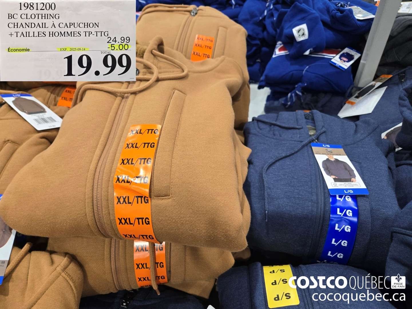 1981200 BC CLOTHING CHANDAIL A CAPUCHON + TAILLES HOMMES TP- TG,  ($5.00 INSTANT SAVINGS EXPIRES ON 2025-09-14) $19.99