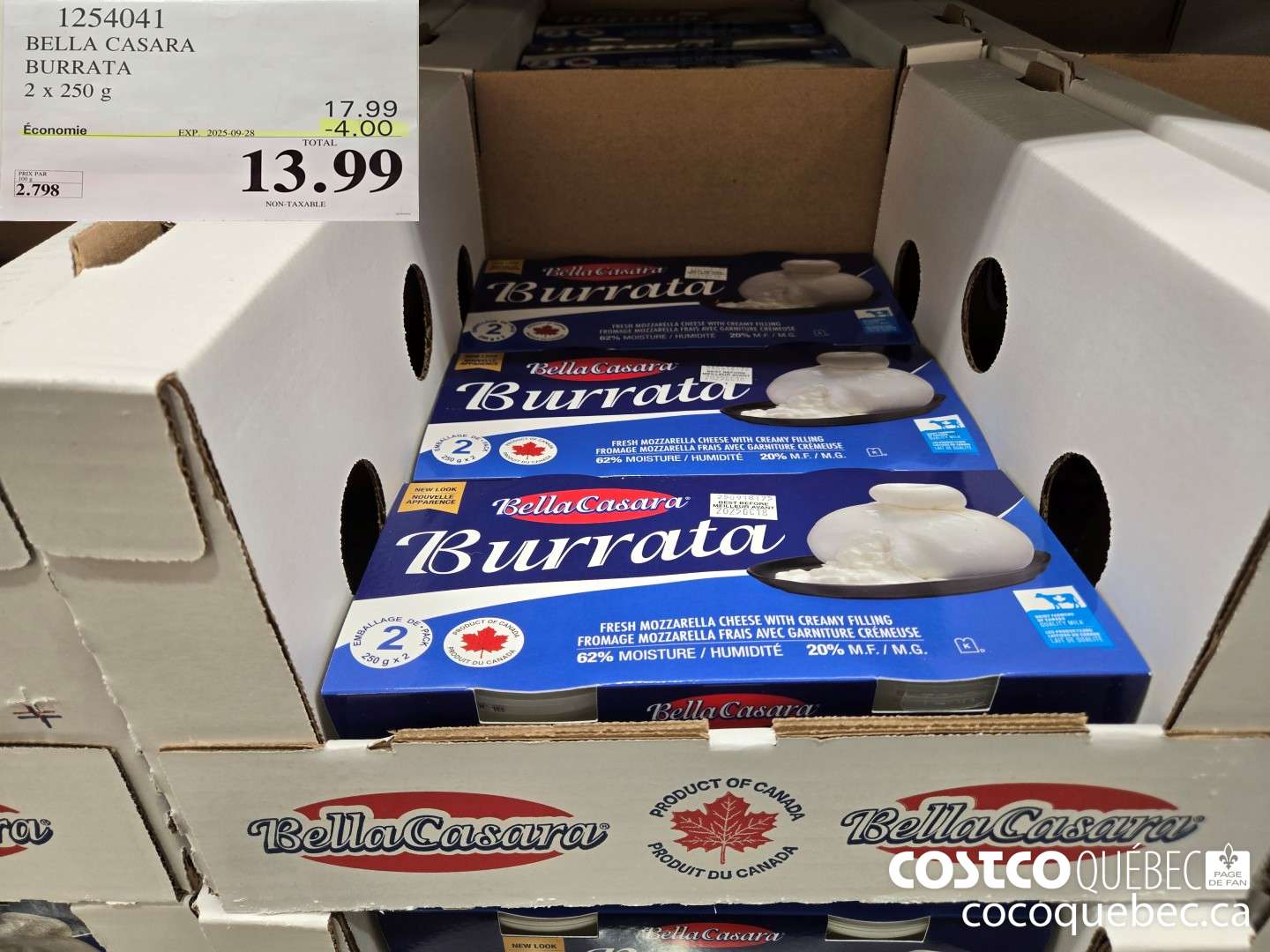 1254041 BELLA CASARA BURRATA NON-TAXABLE  ($4.00 INSTANT SAVINGS EXPIRES ON 2025-09-28) $13.99