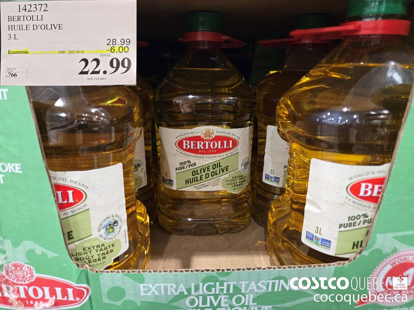 1142372 BERTOLLI HUILE D'OLIVE 22. ID NON-TAXABLE  ($6.00 INSTANT SAVINGS EXPIRES ON 2025-09-28) $22.99