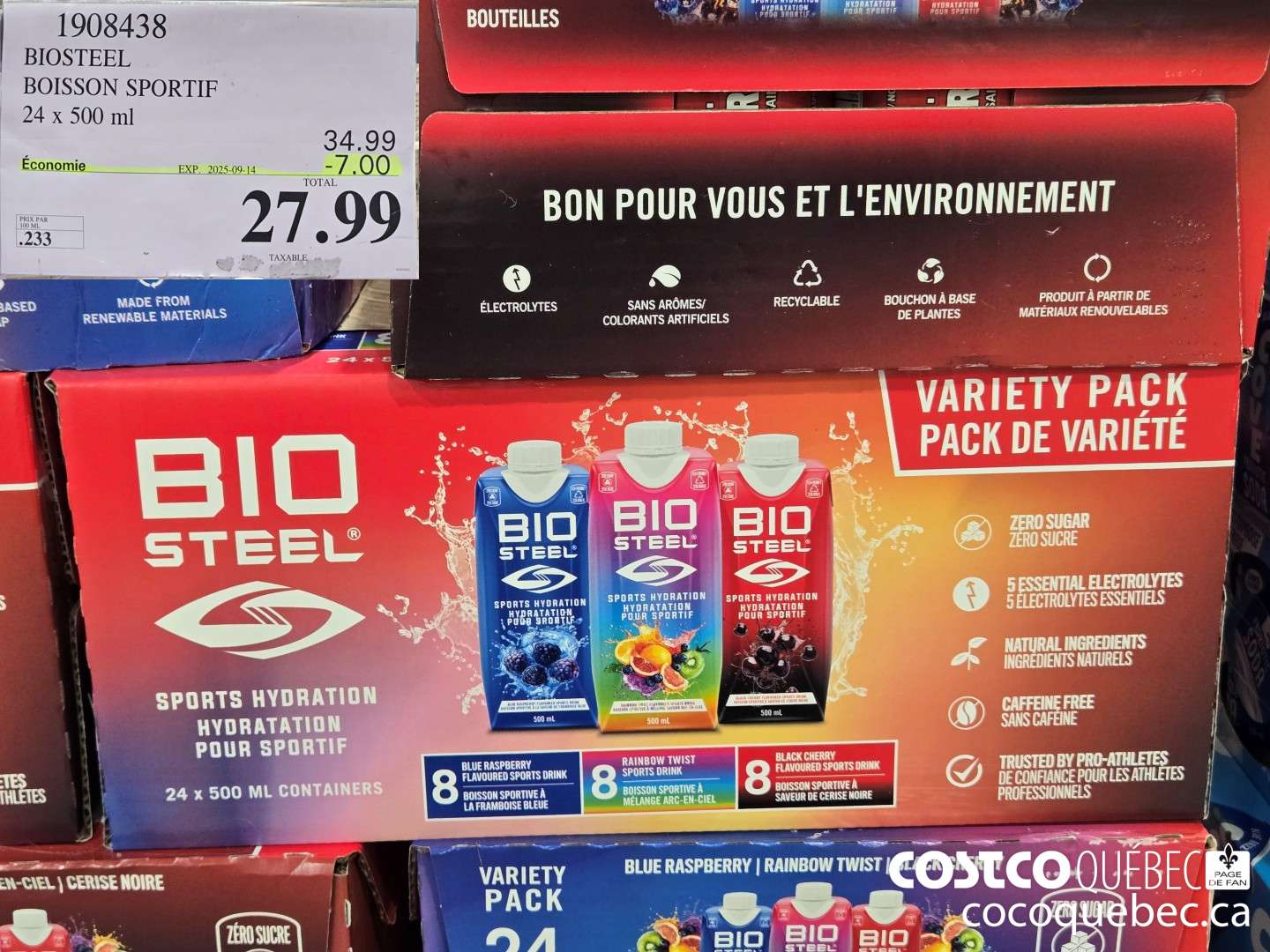 1908438 BIOSTEEL BOISSON SPORTIF 24 x 500 ml PRIX PAR 27. 99 TAXABL Ea oe eh  ($7.00 INSTANT SAVINGS EXPIRES ON 2025-09-14) $27.99