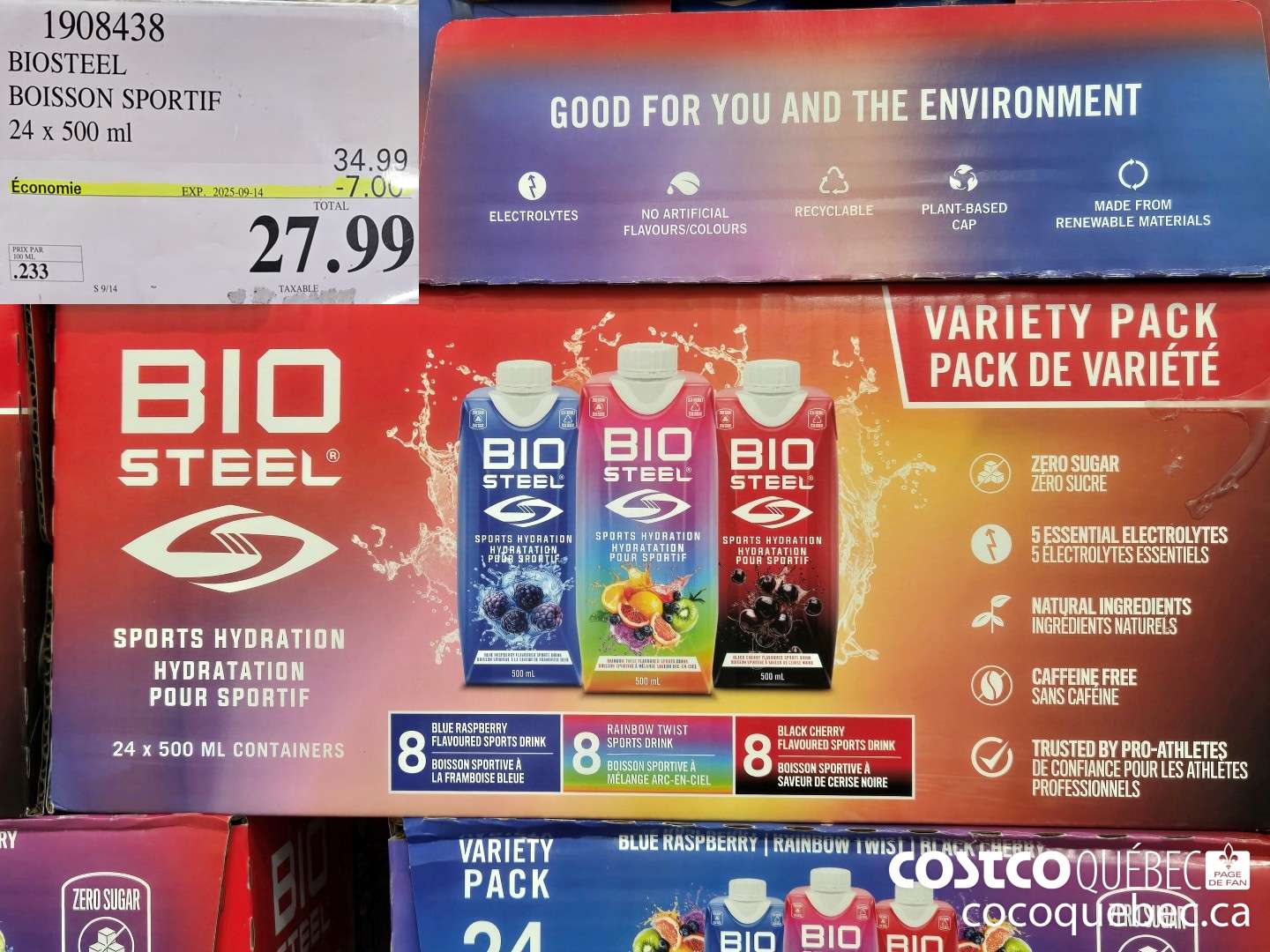 1908438 BIOSTEEL BOISSON SPORTIF 24 x 500 ml  ($7.00 INSTANT SAVINGS EXPIRES ON 2025-09-14) $27.99