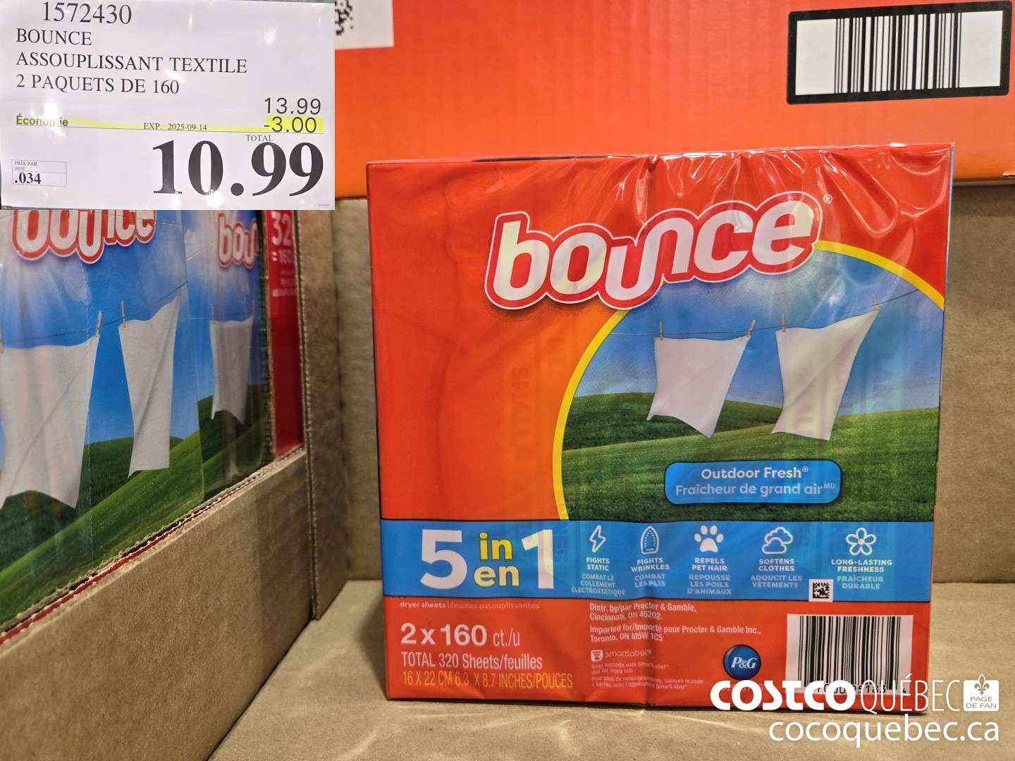 1572430 BOUNCE Roma TEXTILE 2 PAQUET DE 160 ($3.00 INSTANT SAVINGS EXPIRES ON 2025-09-14) $10.99