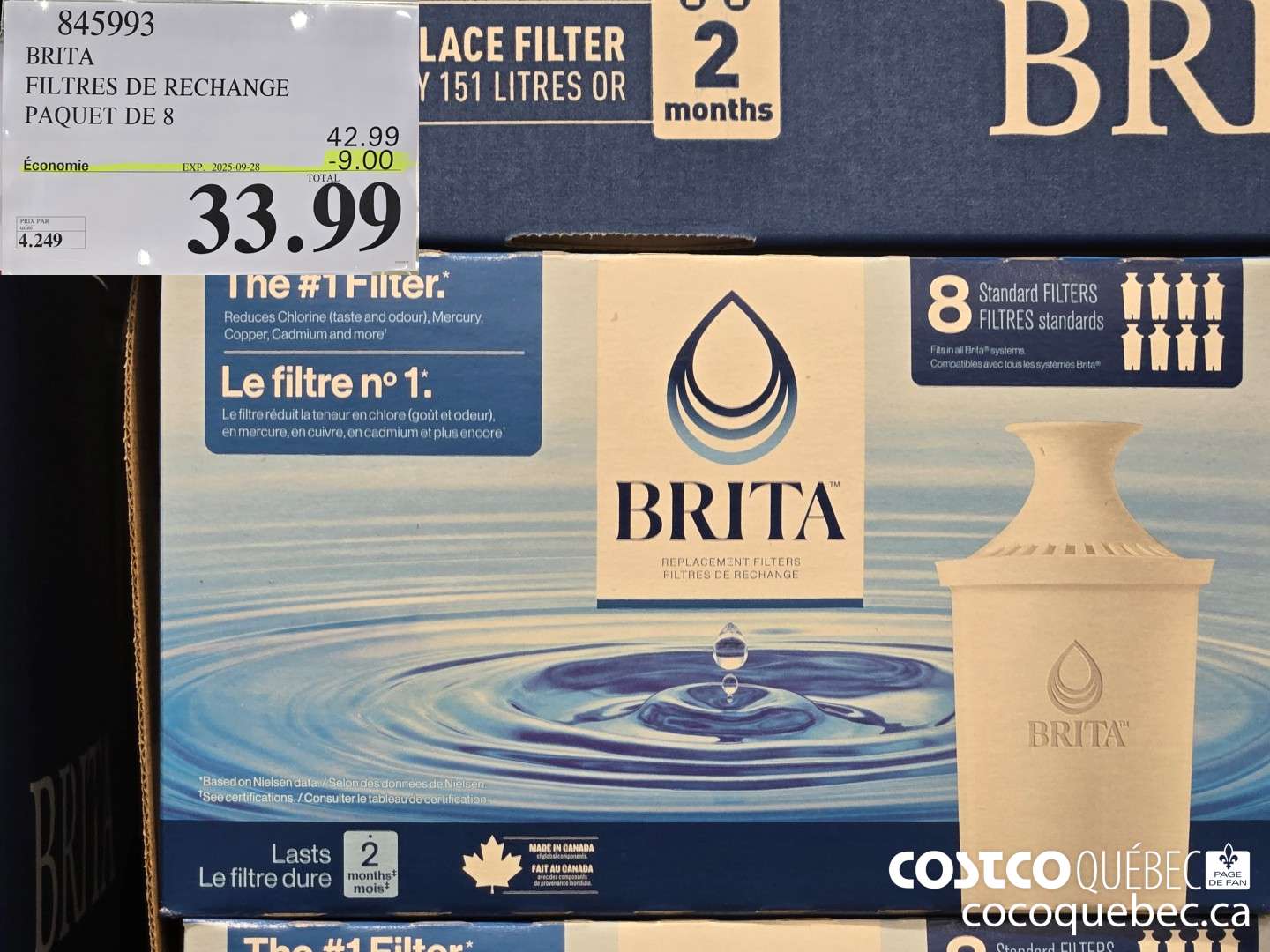 845993 BRITA FILETRES DE RECHANGE ENSEMBLE DE 8  ($9.00 INSTANT SAVINGS EXPIRES ON 2025-09-28) $33.99